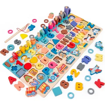 Dřevěná hračka 2Kids Toys Multifunkční deska vkládačka 6 v 1, 45