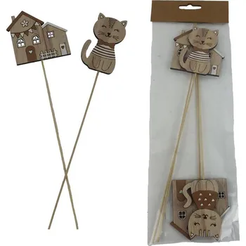 Velikonoční dekorace Zápich kočka, domeček, 4 ks D7771