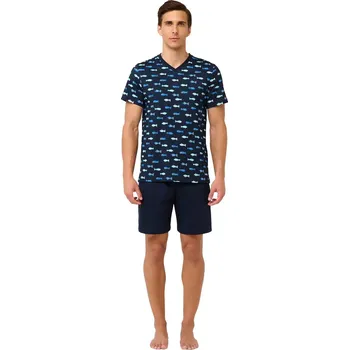 Pánské pyžamo Pohodlné pánské pyžamo Vamp s potiskem ryb 22642 blue velikost XL