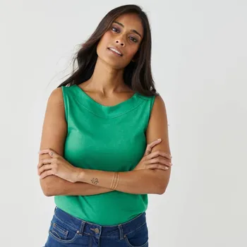 Jednobarevný top s lodičkovým výstřihem zelená 46/48
