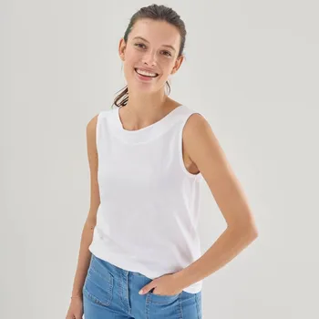 Jednobarevný top s lodičkovým výstřihem bílá 54