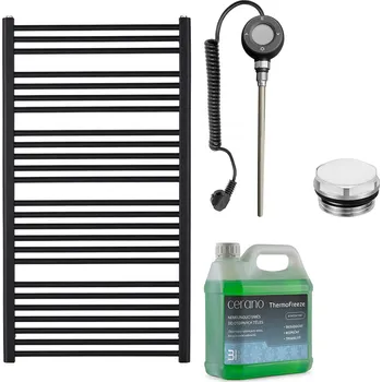 Radiátor CERANO - Koupelnový elektrický radiátorový set Alberto - WIFI - 600W - černá matná - 1180x650 mm