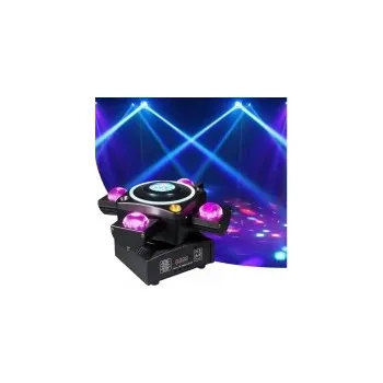 Světelný efekt Čtyřramenná otočná LED hlava 5in1 King Kong, 4x 10W RGBW, LED prstenec, LED strobo, RG laser, DMX