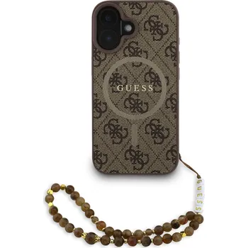 Pouzdro na mobilní telefon Guess MagSafe kožený kryt na iPhone s korálky 4G Colored Ring Strap-Hnědá / iPhone 16