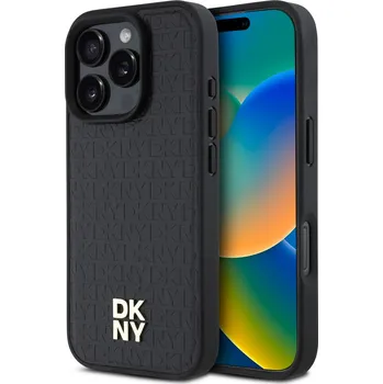 Pouzdro na mobilní telefon DKNY PU Leather Repeat Pattern Stack Logo Magsafe Zadní Kryt-Černá / iPhone 16 Pro