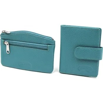 Nivasaža Sada kožená klíčenka a pouzdro na karty modrozelená