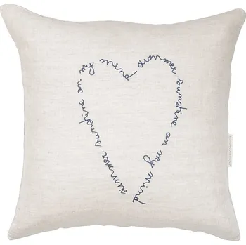 Polštář Bastion Collections Polštář 50x50cm NATUREL Heart Blue 100% Linen b340183