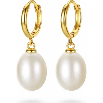 Náušnice Stříbrné náušnice zlacené s oválnou perlou Pepp
