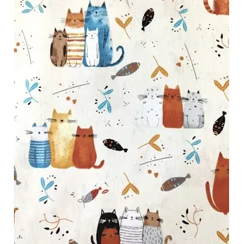 Bavlněná látka kočičí rodinka barevná | RTex