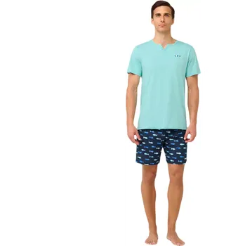 Pánské pyžamo Pánské bavlněné pyžamo Vamp s potiskem 22641 blue antigua velikost L