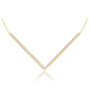 Náhrdelník MINET Pozlacený stylový stříbrný náhrdelník "V" s bílými zirkony