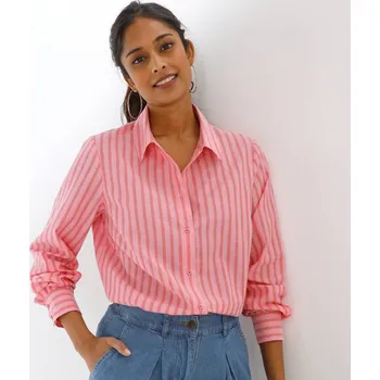 Dámská košile Košile s dlouhými rukávy, proužkovaná růžová/červená 40
