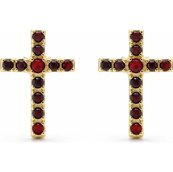 Náušnice Zlaté náušnice křížek s českým granátem Crossie