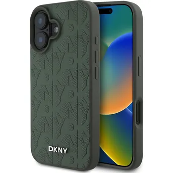 Pouzdro na mobilní telefon DKNY PU Leather Grid Pattern Magsafe Zadní Kryt-Zelená / iPhone 16