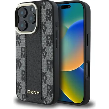 Pouzdro na mobilní telefon DKNY PU Leather Checkered Pattern Magsafe Zadní Kryt-Černá / iPhone 16 Pro