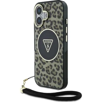 Pouzdro na mobilní telefon Guess MagSafe kryt na iPhone s náramkem IML Leopard Triangle Logo Strap-Hnědá / iPhone 16