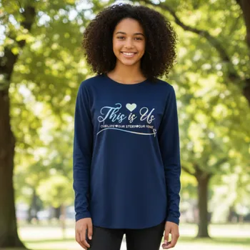 Dívčí oblečení DÍVČÍ TRIČKO tm.modré Kugo HC0750 (Dívčí tričko dlouhý rukáv)