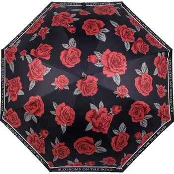 Deštník Dámský vystřelovací deštník květy - 5 modrá temná