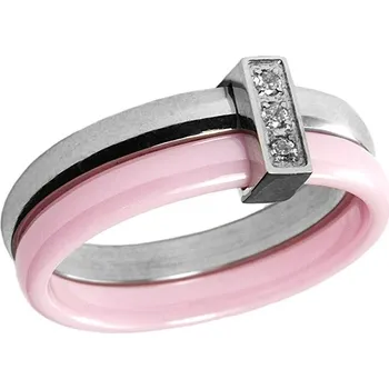 Prsten BM Jewellery Dámský růžový keramický prsten se zirkony S303130 Velikost: 9