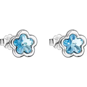 Náušnice Stříbrné náušnice pecka s krystaly Swarovski modrá kytička 31255.3