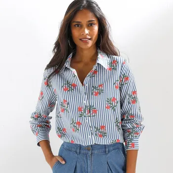 Dámská košile Košile s dlouhými rukávy, proužkovaná s potiskem režná/modrá 46