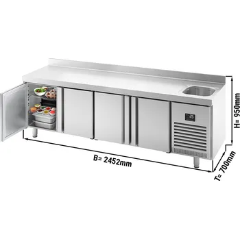 Lednice G.Gastro Commercial Refrigerated Worktable Premium PLUS - 2452x700 - 1 Basin - 4 Doors - Upstand