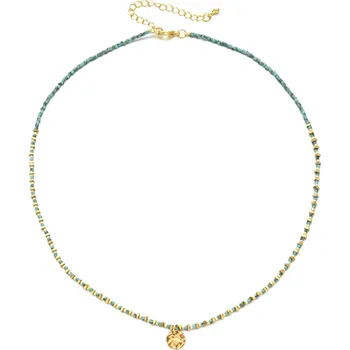 Náhrdelník Řetízek s korálky a tepanou mincí