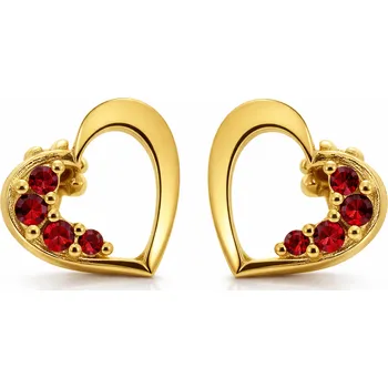 Náušnice Stříbrné náušnice srdce s českým granátem Amoria - Zlacení, šroubek