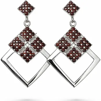 Náušnice Stříbrné náušnice s českým granátem Quadria - Rhodiování