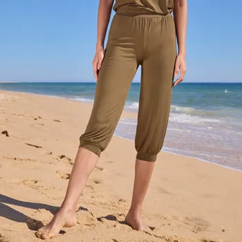 Dámské kalhoty 3/4 kalhoty zakončené pružnými lemy olivová 38/40