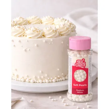 Jedlá dekorace na dort FunCakes Soft Pearls bílé 4 mm | jedlé cukrové perličky 60 g