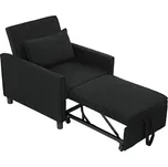 HOMCOM křeslo na spaní 3 v 1, skládací postel s funkcí lůžka, bederní polštář, skládací polohovatelné křeslo s nastavitelným opěradlem, kolečka, boční kapsa, do obývacího pokoje, manšestr, černá barva