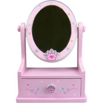 Zrcadlo Zrcadlo dřevěné, ovál se zásuvkou - Korunka srdíčka