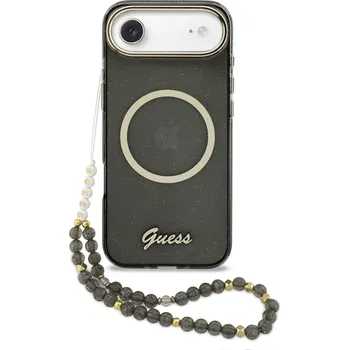 Pouzdro na mobilní telefon Guess MagSafe kryt na iPhone s náramkem IML Glitter Script Strap-Černá / iPhone Air