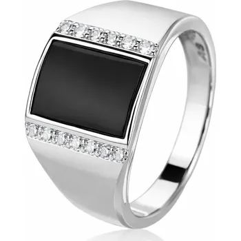 Prsten Leru Pánský stříbrný pečetní prsten se zirkony