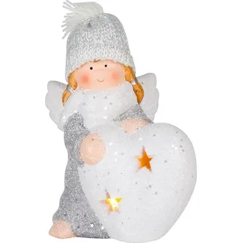 Vánoční dekorace Postavička MagicHome Vánoce, Andílek se srdcem, LED, terakota, 12x10x15 cm
