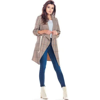 Dámský kabát Elegantní kostkovaná pelerína kabátek A366 Barva: Hnědá, Velikost: L/XL