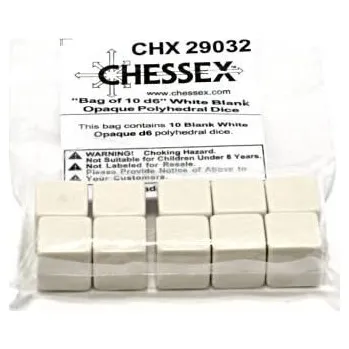 Příslušenství k deskovým hrám Chessex Sada 10 kostek D6 prázdná/blank - bílá - 29032