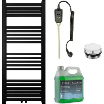 Radiátor CERANO - Koupelnový elektrický radiátorový set Franko - 300W - černá matná - 1200x500 mm