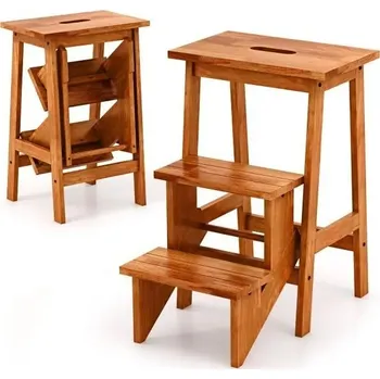 Schůdek Costway JV11063CF Skládací schůdky přírodní 41 x 56 x 61 cm 4