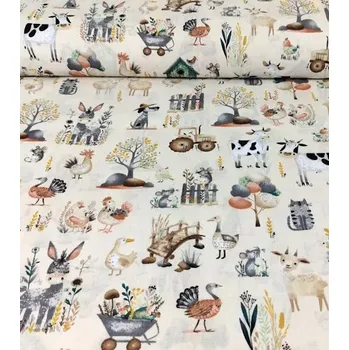 Bavlněná látka zvířátka na dvorku | RTex