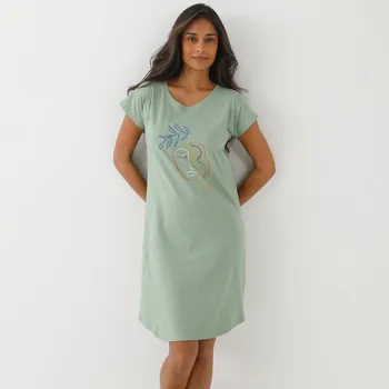 Dámská móda Dlouhá noční košile Madeira s potiskem zelená 54