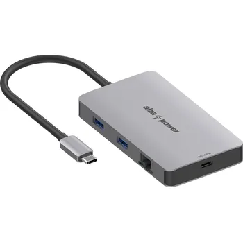 USB hub AlzaPower Metal USB-C Dock Station 7v1 Dual Screen vesmírně šedý