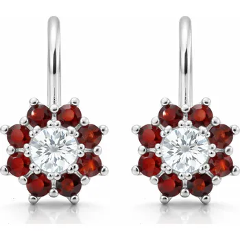 Náušnice Stříbrné náušnice s přírodním granátem a zirkony Bolli