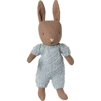 plyšák Maileg Textilní hračka zajíček Micro Brown / Blue knitted suit