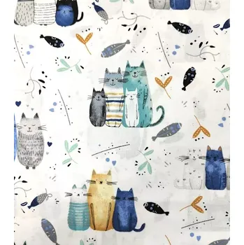 Bavlněná látka kočičí rodinka modrá | RTex