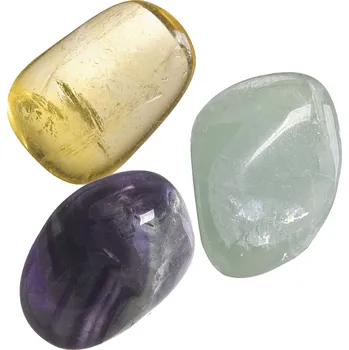 Drahý kámen Fluorit mix tromlovaný L, 3 ks