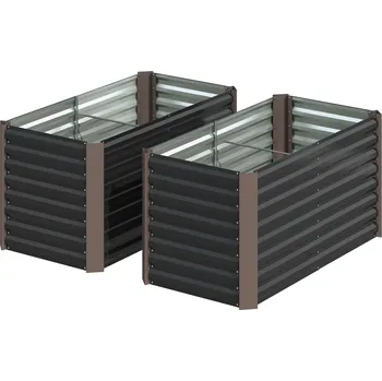 Vyvýšený záhon OUTSUNNY Sada 2 vyvýšených záhonů z pozinkované oceli 120 x 60 x 60 cm černá