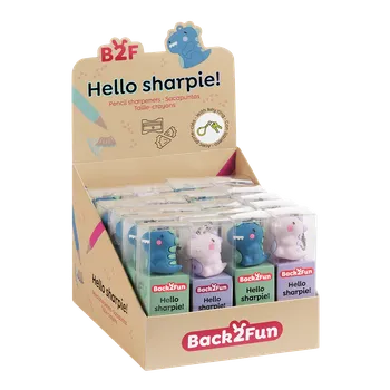 Party dekorace Miquelrius B2F - klíčenka s ořezávátkem Hello Sharpie, dinosaurus, 20 ks, displej, mix barev