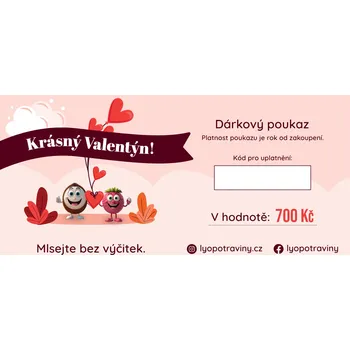 Dárkový potravinový koš Lyopotraviny s.r.o. Dárkový poukaz - Valentýn - 700 Kč